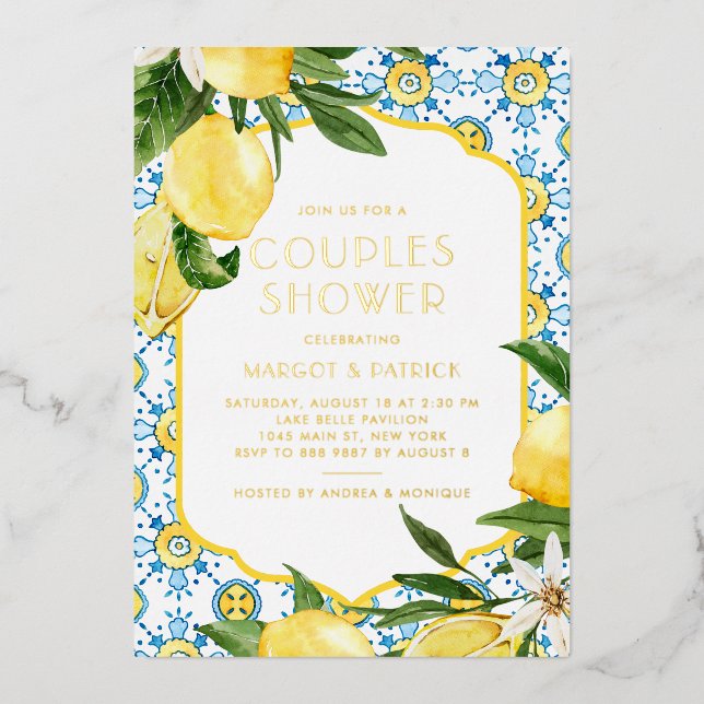 Lemon Mediterrane Sommerpaare Dusche Folieneinladung (Vorderseite)