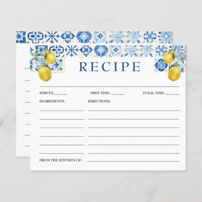 Lemon Mediterranean Blue Tile Bridal Reecicard (Vorne/Hinten)