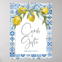 Lemon Mediterranean Blue Tile Cards Geschenkposter