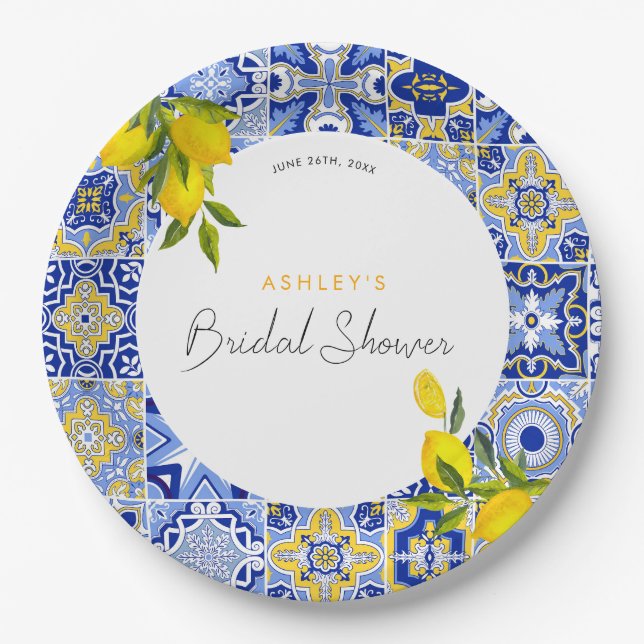 Lemon Mediterranean Boho Arch Brautparty Pappteller (Vorderseite)