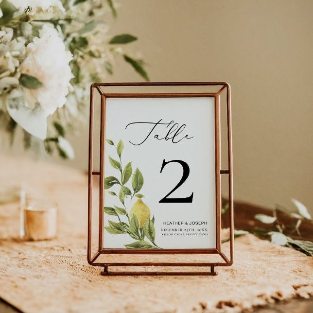 Lemon Mediterranean Calligraphy Wedding 2 Tischnummer (Von Creator hochgeladen)