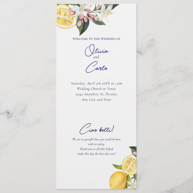 Lemon Mediterranean Ceremony Wedding Programm (Vorderseite)