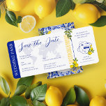 Lemon Mediterranean Passport Ticket Pass Hochzeit Einladung<br><div class="desc">Treten Sie ein in einen mediterranen Traum mit unserer Hochzeitskollektion zum Thema "Lemon Mediterranean Passport". Jedes Detail erinnert an die Romantik von sonnendurchfluteten Küstenabschnitten und duftenden Zitronenhainen. Der Inhaber des Reisepasses ist mit seinen aufwändigen blauen Fliesen und der üppigen Zitronengrüne geschmückt und kann mit den Namen und Initialen der Braut...</div>