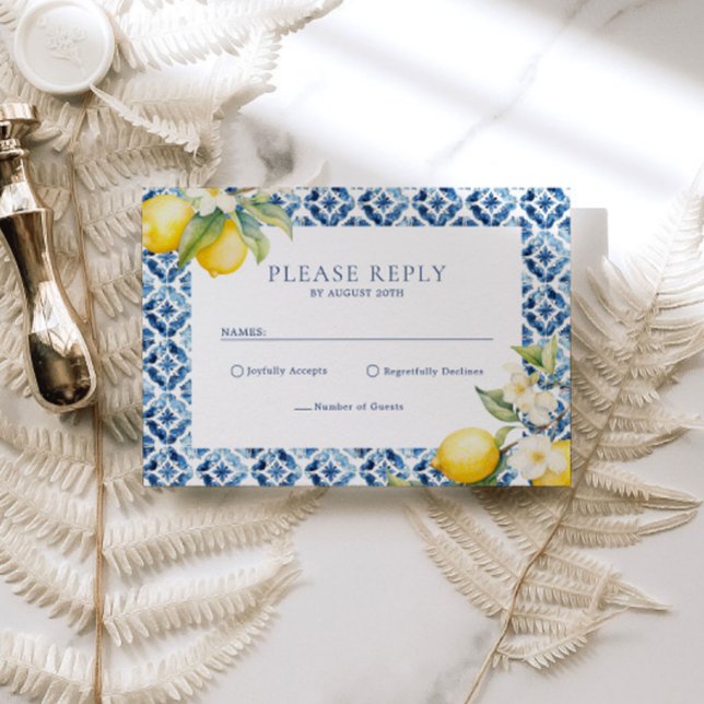 Lemon Mediterranean Summer Wedding RSVP Postcard Dankeskarte (Von Creator hochgeladen)