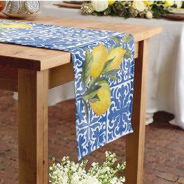 Lemon & Mediterranean Tile Wedding Brautparty Mittelgroßer Tischläufer