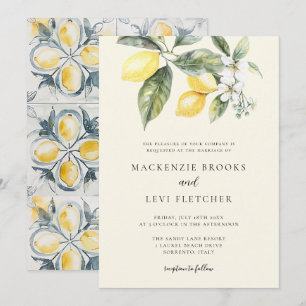 Lemon Mediterranean Tiles Butter Yellow Wedding Einladung