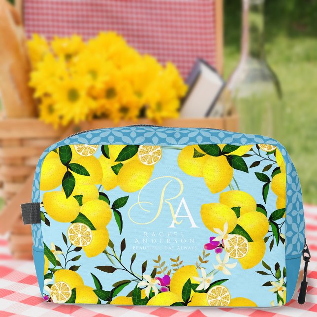 Lemon Monogram Blue Waschbeutel (Lemon Monogram Blue Cosmetics Bag. )