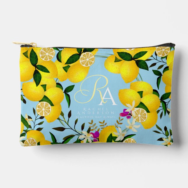 Lemon Monogram Blue Zubehörtasche (Vorderseite)