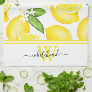 Lemon Monogram Botanisch White Geschirrtuch