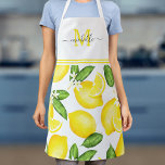 Lemon Monogram Botanisch White Schürze<br><div class="desc">Diese Monogramm-Schürze zeichnet sich durch ein Aquarellfarbenlachsmuster aus, das an der Spitze massiv gelb ist und bei dem der Name und der Initialname hinzugefügt werden können.</div>