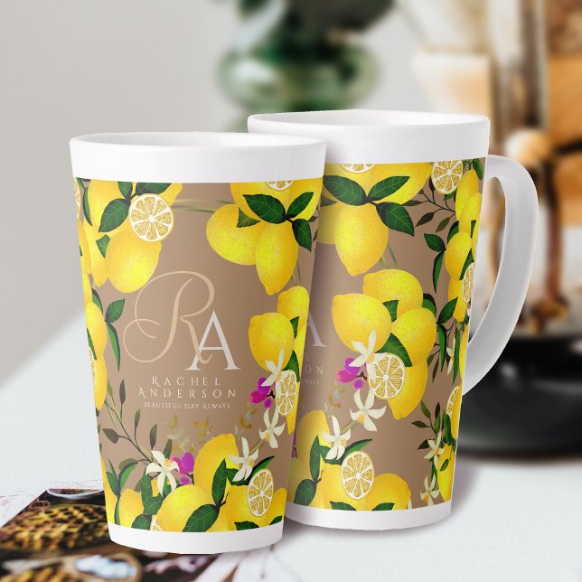 Lemon Monogram Brown Milchtasse (Lemon Monogram Brown Latte Mug. )