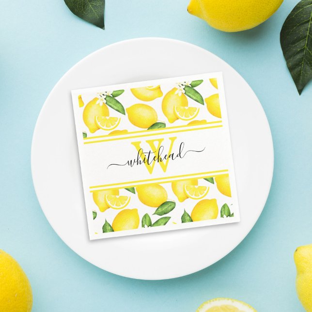 Lemon Monogram Citrus Muster Serviette (Von Creator hochgeladen)