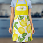 Lemon Monogram Initial Botanical Yellow Citrus Schürze<br><div class="desc">Diese Monogramm-Schürze verfügt über ein Aquarellfarbenlachsmuster mit gelbem Rahmen oben,  in dem Ihr Name und Ihr Initial hinzugefügt werden können.</div>