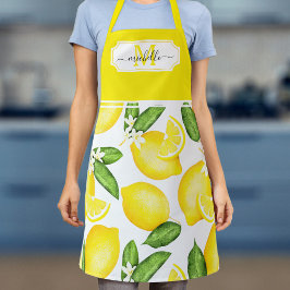 Lemon Monogram Initial Botanical Yellow Citrus Schürze