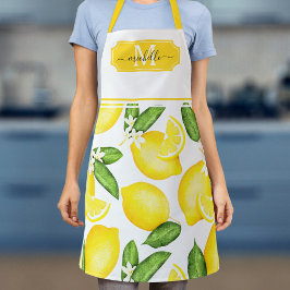 Lemon Monogram Initial Botanical Yellow Schürze
