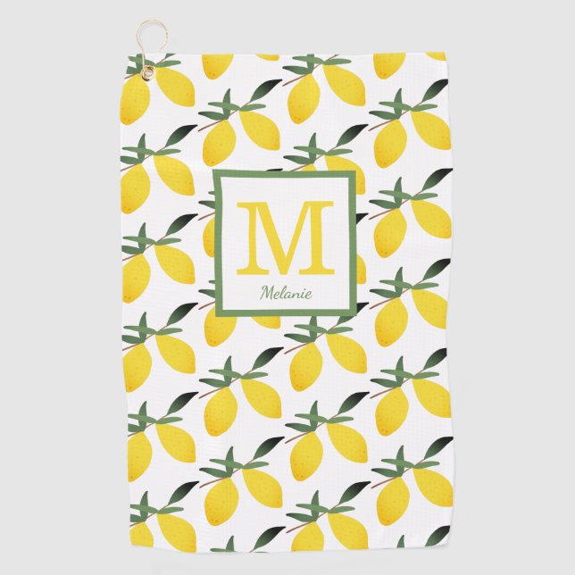 Lemon Monogram Name Golfhandtuch (Vorderseite)