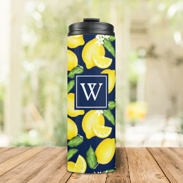 Lemon Monogram Navy Blue Thermal Tumbler Thermosbecher