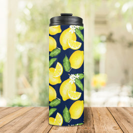 Lemon Monogram Navy Blue Thermosbecher