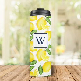 Lemon Monogram White Thermosbecher