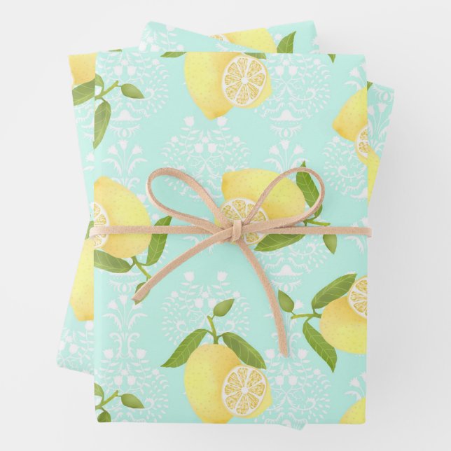 Lemon Motif Liebe blau Geschenkpapier Set (Beispiel)
