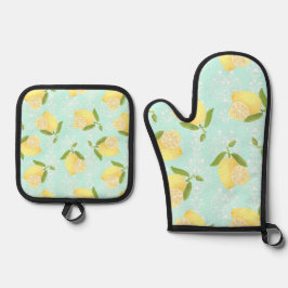 Lemon Motif Liebe Blue Ofenhandschuh & Topflappen-Set