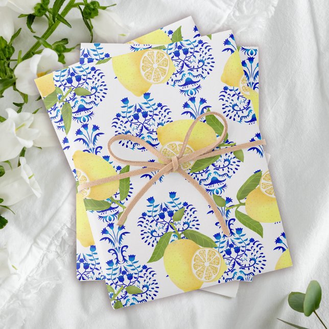 Lemon Motif Liebe White Geschenkpapier Set (Lemon wrapping for the summer.)