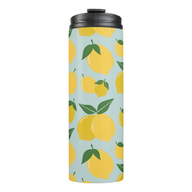 Lemon Muster Retro Frucht gelb auf grün Thermosbecher (Vorderseite)