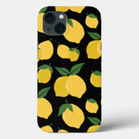 Lemon Muster Retro Frucht gelb auf schwarz