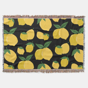 Lemon Muster Retro Frucht gelb auf schwarz Decke