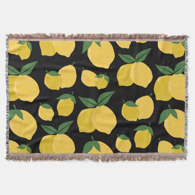 Lemon Muster Retro Frucht gelb auf schwarz Decke (Vorderseite)