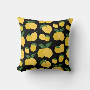 Lemon Muster Retro Frucht gelb auf schwarz Kissen