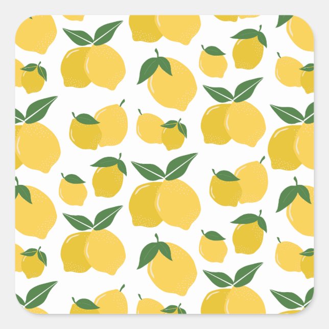 Lemon Muster Retro Frucht gelb auf weiß Quadratischer Aufkleber (Vorderseite)