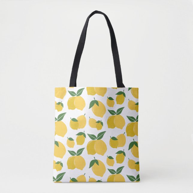 Lemon Muster Retro Frucht gelb auf weiß Tasche (Vorderseite)
