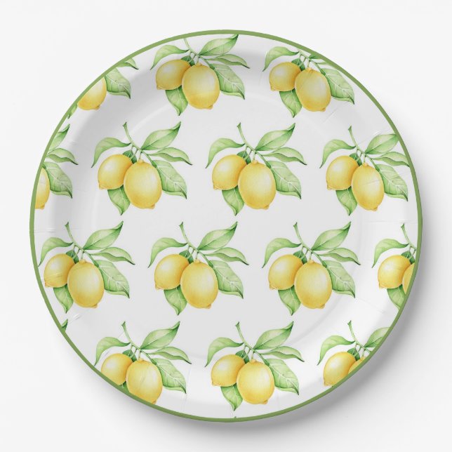 Lemon Muster Wasserfarbe Einfaches grünes Trimm Pappteller (Vorderseite)