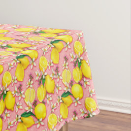 Lemon Muster Weiße Blüten in rosa Lemonade Tischdecke
