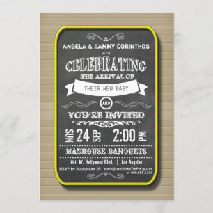 Lemon Neon Chalkboard Babydusche Einladung