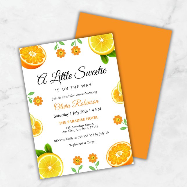 Lemon Orange Citrus Botanical Baby Shower Einladung (Lemon Orange Citrus Botanical Baby Shower Invitation )