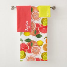 Lemon orange pink citrus Pattern name Badhandtuch Set