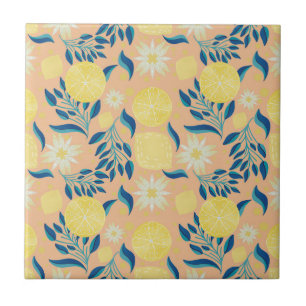 Lemon Pastel Botanisches Muster Fliese