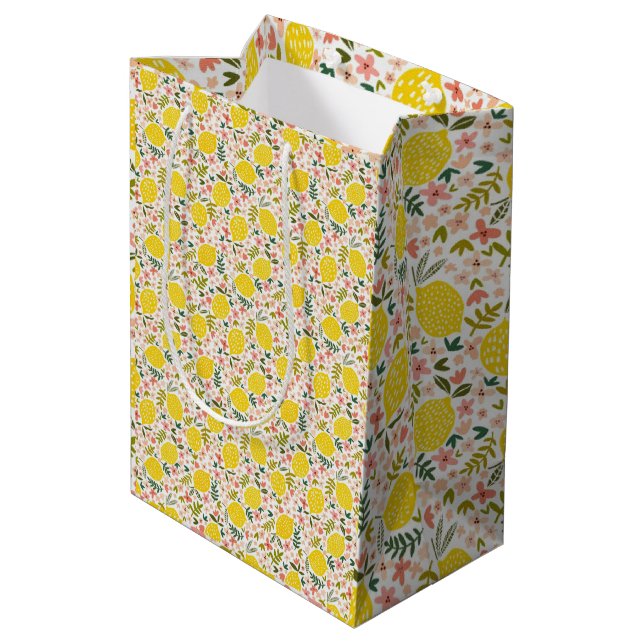 Lemon Pattern Birthday Mittlere Geschenktüte (Rückseite Schrägansicht)