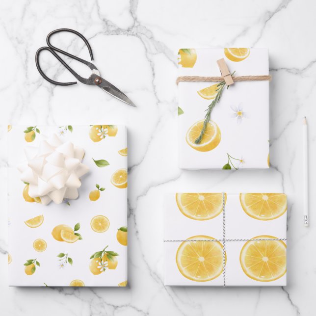 Lemon Pattern Geschenkpapier Set (Vorderseite)