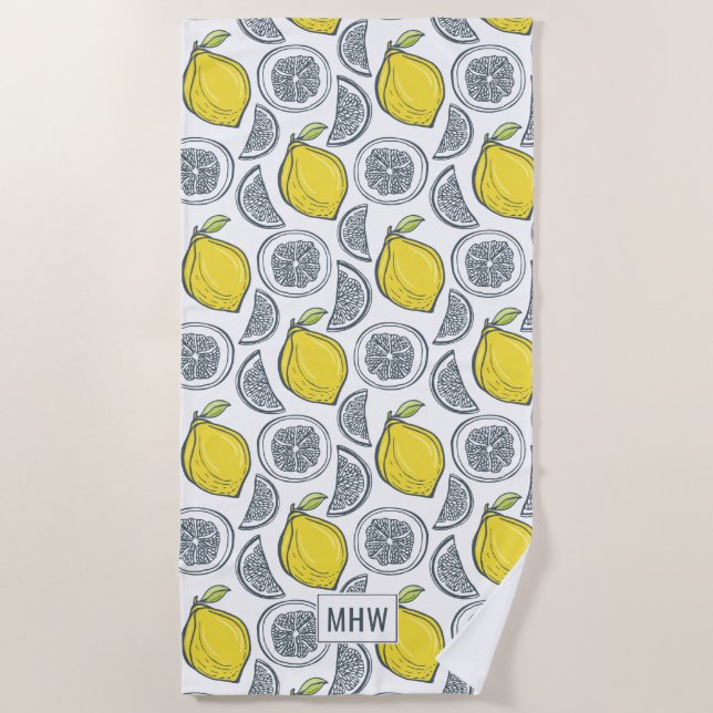 Lemon Pattern individuelles, monogramm Strandtuch (Vorderseite)