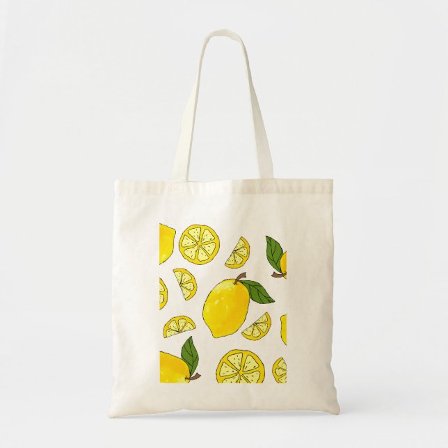 Lemon Pattern Kitchen Artwork Lemon Muster Frucht Tragetasche (Vorne)