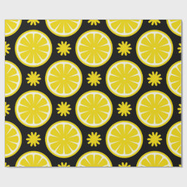 Lemon Pattern schwarzes Wrapping Paper Geschenkpapier