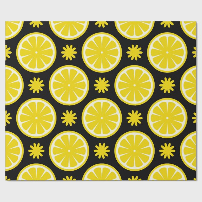 Lemon Pattern schwarzes Wrapping Paper Geschenkpapier (Flach)