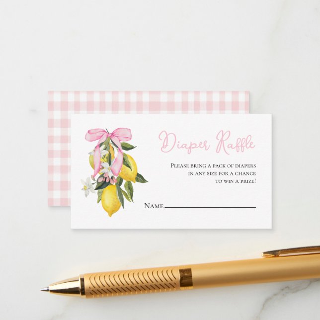 Lemon Pink Bow Coquette Babydusche Windelwanne Begleitkarte (Vorderseite/Rückseite Beispiel)