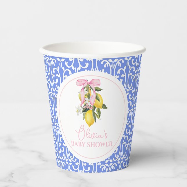 Lemon Pink Bow La Dolce Vita Baby Dusche Pappbecher (Vorderseite)