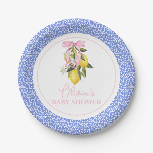Lemon Pink Bow La Dolce Vita Baby Dusche Pappteller (Vorderseite)
