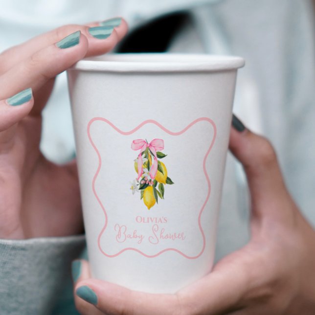 Lemon Pink Bow Preppy Coquette Baby Dusche Pappbecher (Von Creator hochgeladen)