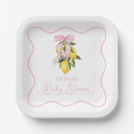 Lemon Pink Bow Preppy Coquette Baby Dusche Pappteller